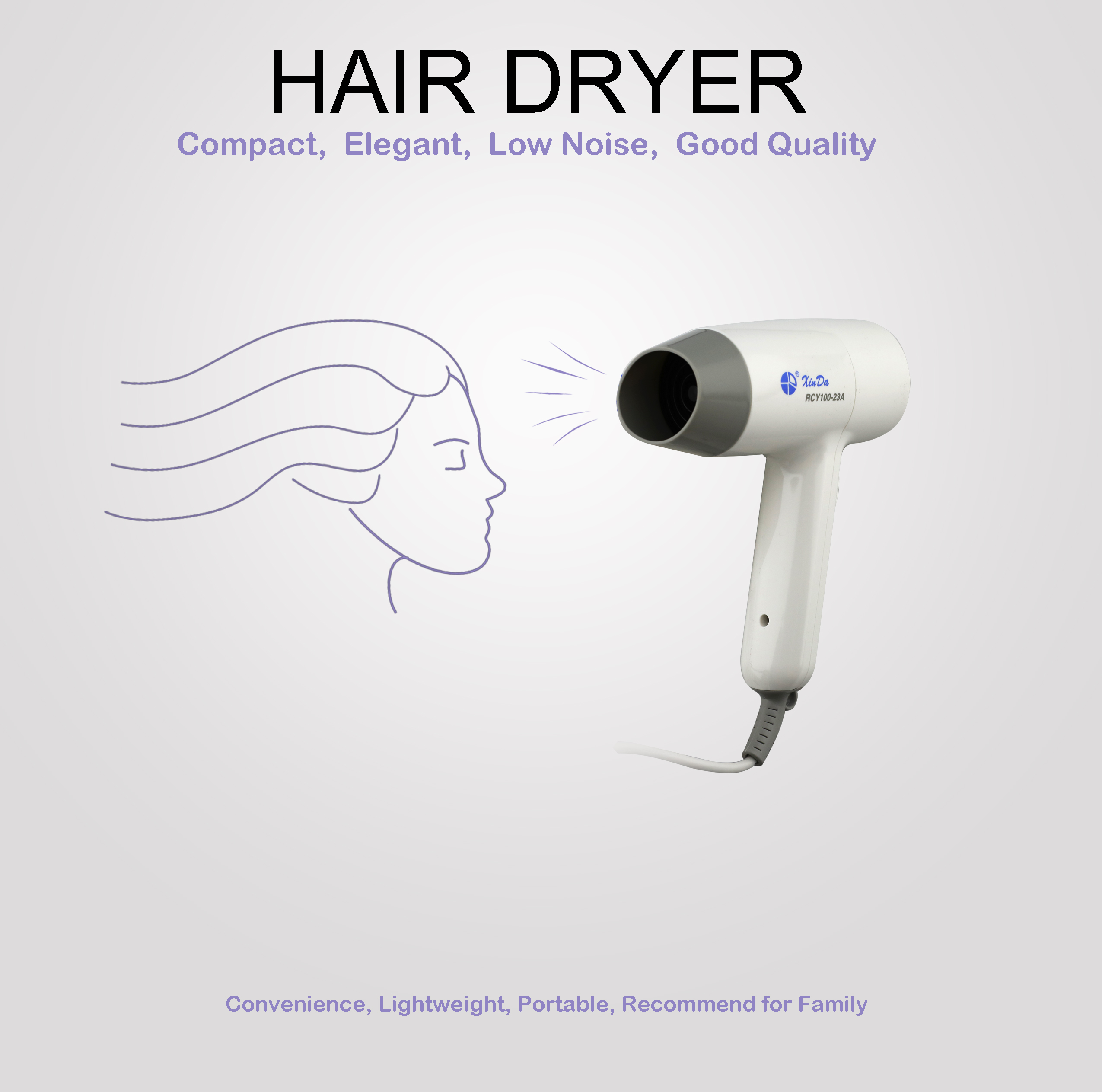 XinDa RCY-100 23A 1800W Отрицательный ионный оптовый фен для волос 3 режима нагрева Фен с диффузором Фен для волос